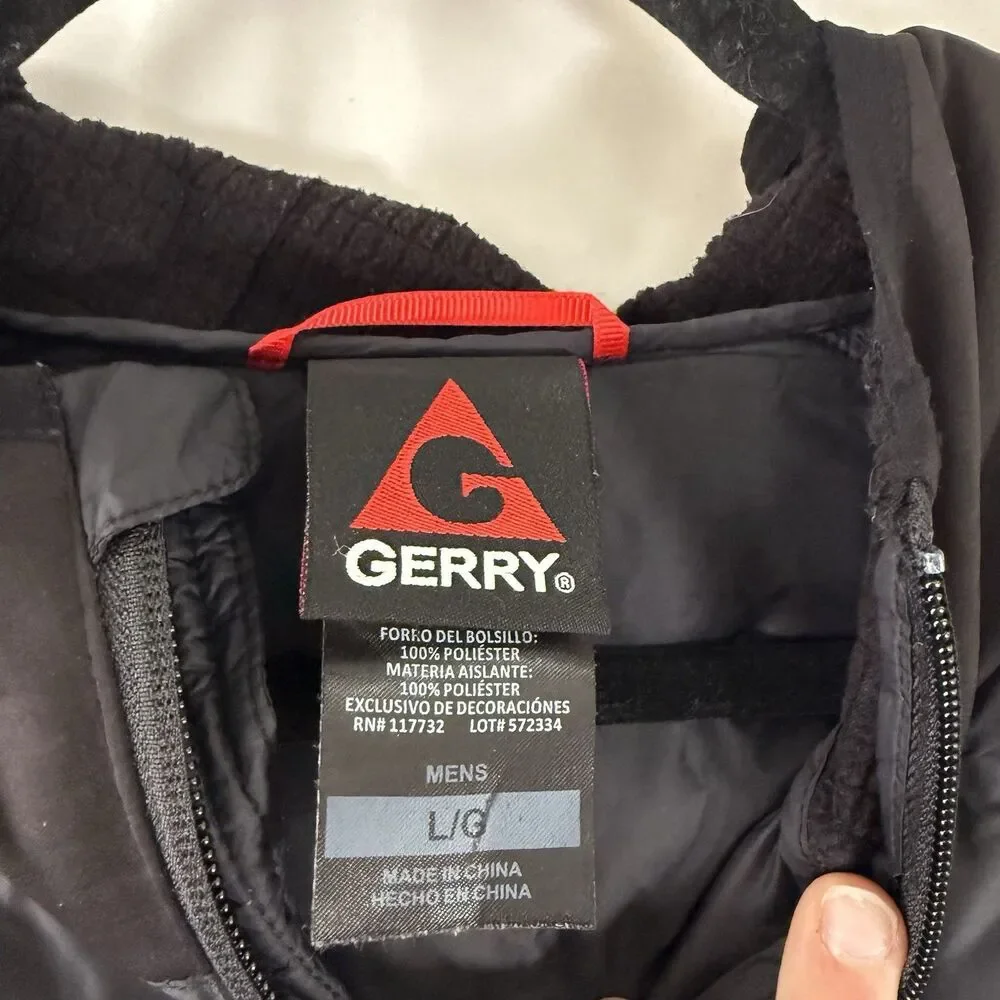 Gerry Puffer Jacket Men's Large Black Full Zip Hooded Pockets Nylon Polyester Fi